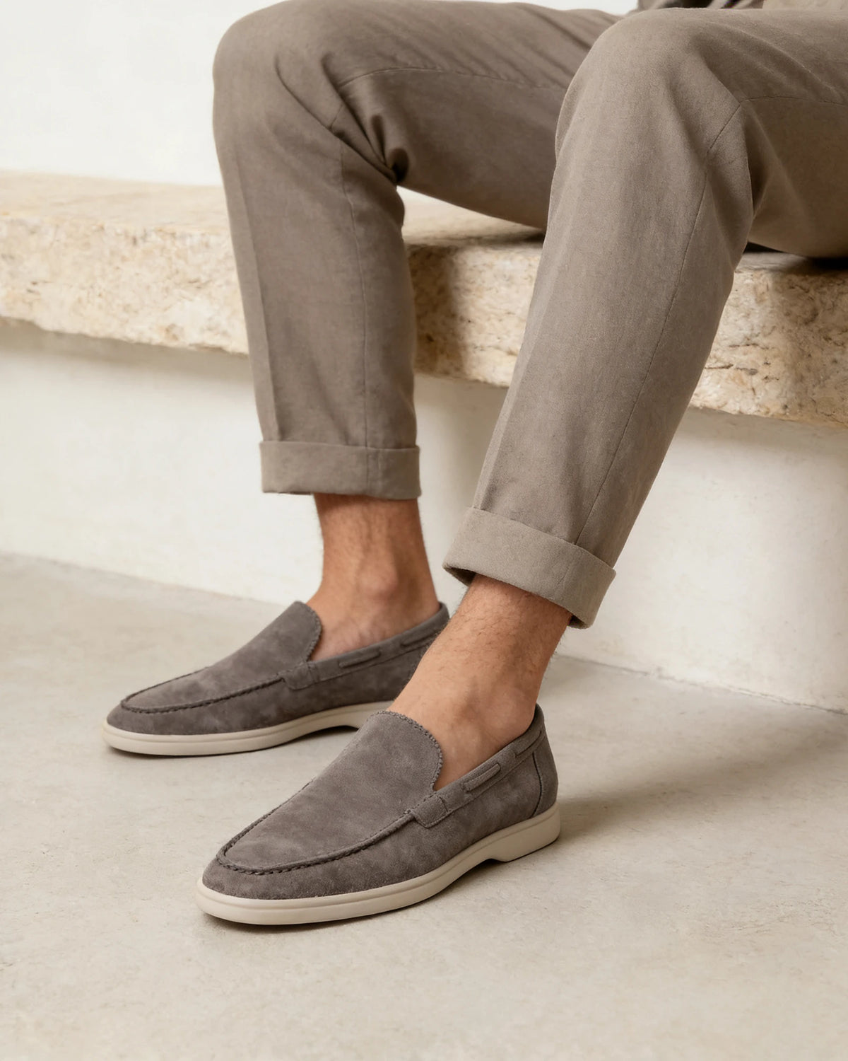 Men's Suede Loafers Slip-On Low Profile Light Beige – Valedrian — view 17
