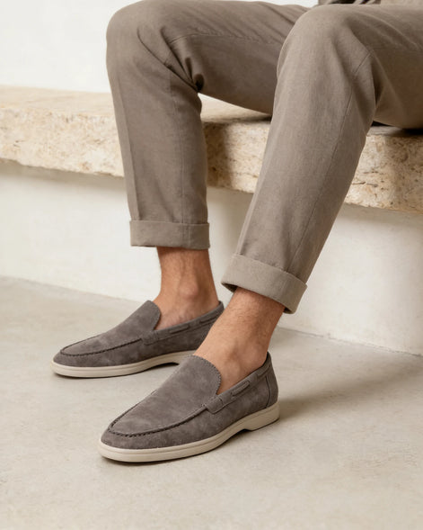 Men's Suede Loafers Slip-On Low Profile Light Beige – Valedrian — view 17