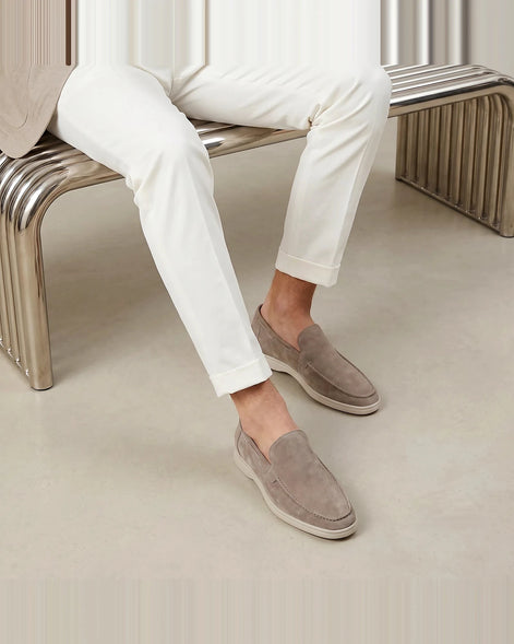 Men's Suede Loafers Slip-On Low Profile Light Beige – Valedrian