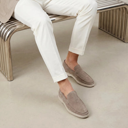 Men's Suede Loafers Slip-On Low Profile Light Beige – Valedrian