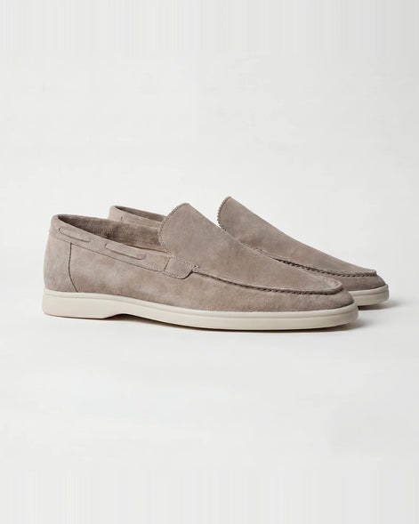 Men's Suede Loafers Slip-On Low Profile Light Beige – Valedrian — view 2