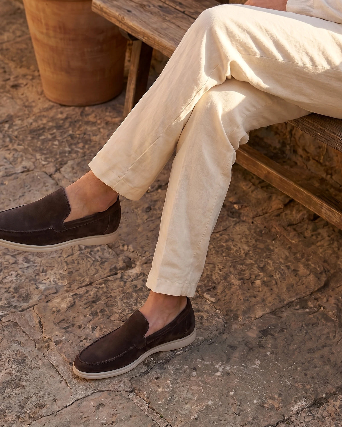 Men's Suede Loafers Slip-On Low Profile Light Beige – Valedrian — view 22