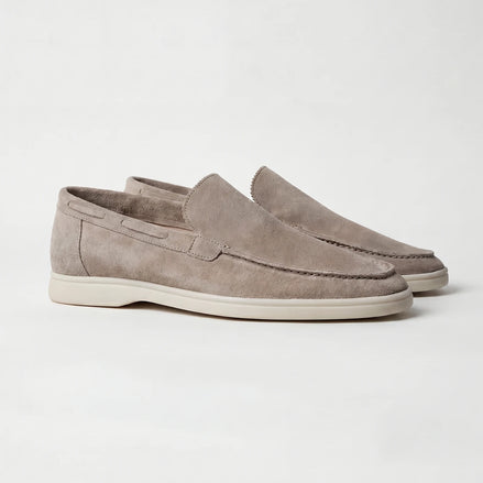 Men's Suede Loafers Slip-On Low Profile Light Beige – Valedrian — view 2
