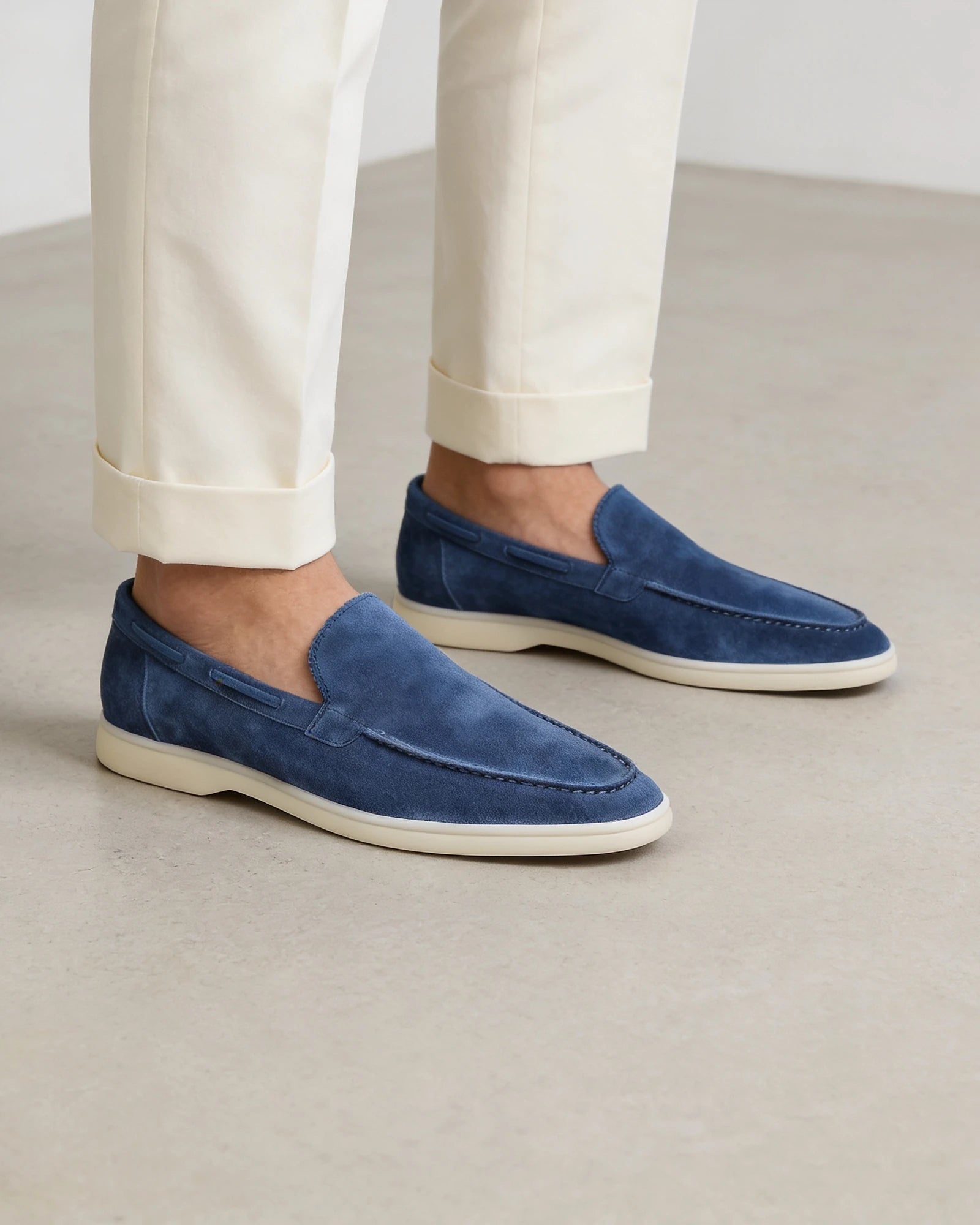Men's Suede Loafers Slip-On Low Profile Light Beige – Valedrian — view 30