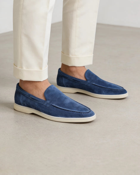 Men's Suede Loafers Slip-On Low Profile Light Beige – Valedrian — view 30