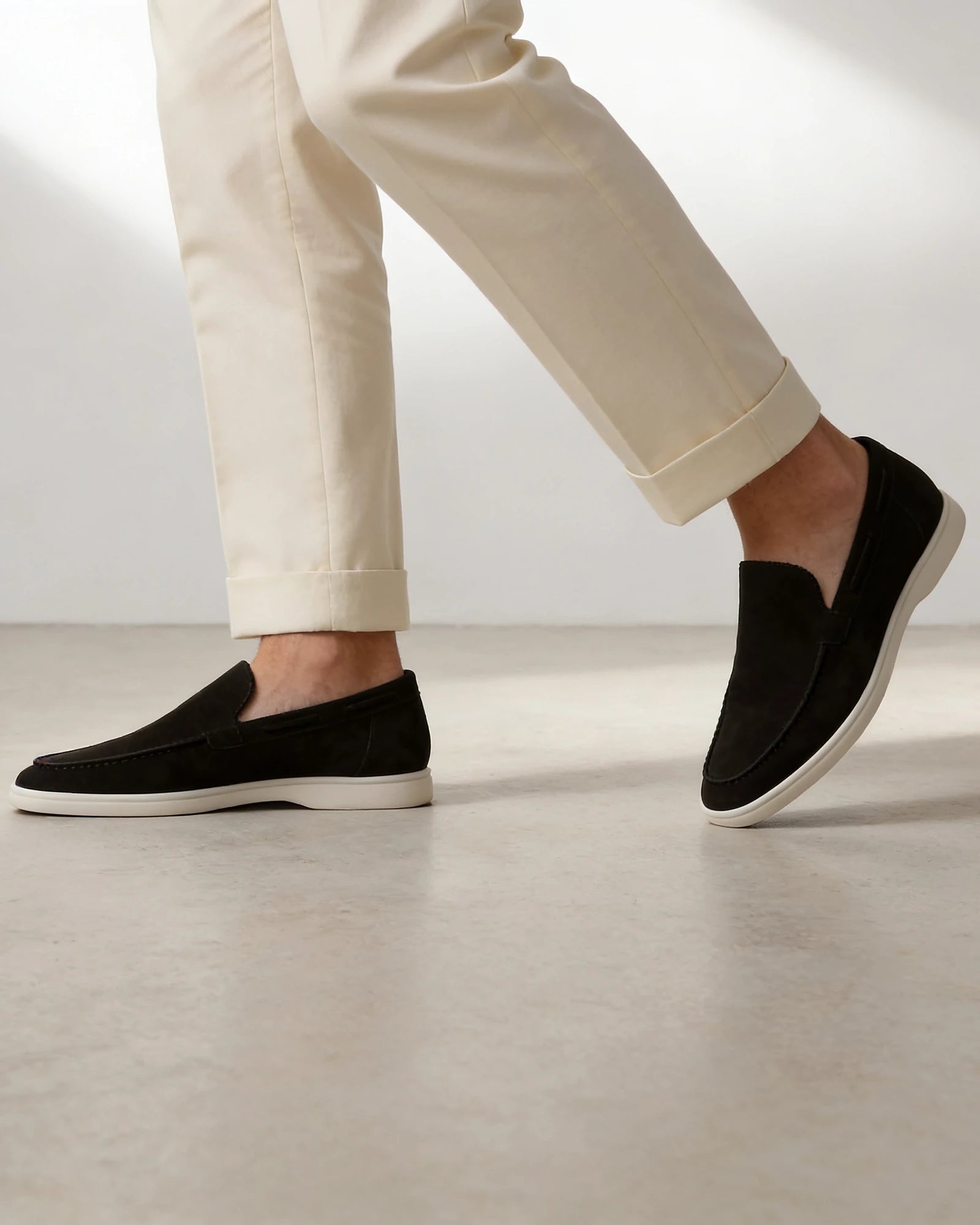 Men's Suede Loafers Slip-On Low Profile Light Beige – Valedrian — view 33