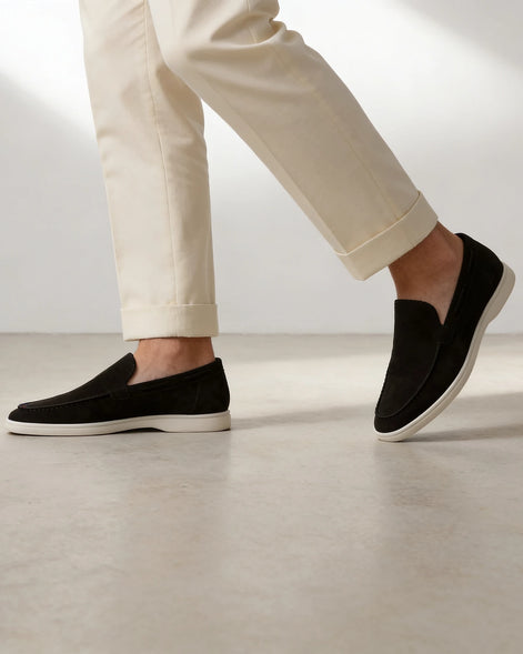 Men's Suede Loafers Slip-On Low Profile Light Beige – Valedrian — view 33