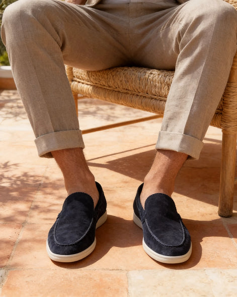 Men's Suede Loafers Slip-On Low Profile Light Beige – Valedrian — view 37