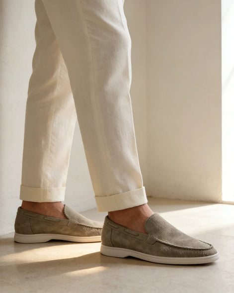 Men's Suede Loafers Slip-On Low Profile Light Beige – Valedrian — view 6