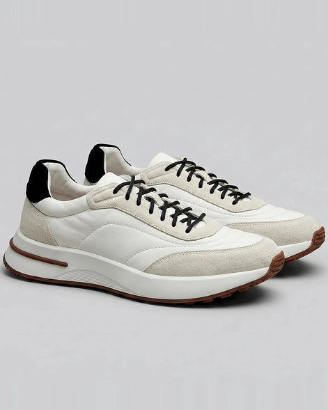 Men's Suede & Nylon Panel Trainers – White & Black, UK 5–10 | Valedrian