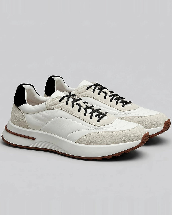Men's Suede & Nylon Panel Trainers – White & Black, UK 5–10 | Valedrian