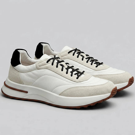Men's Suede & Nylon Panel Trainers – White & Black, UK 5–10 | Valedrian