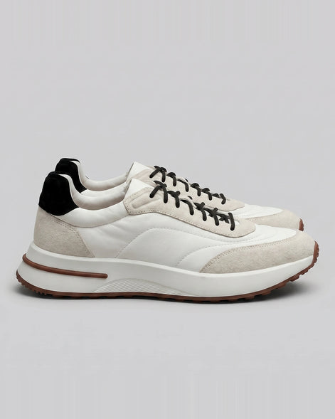 Men's Suede & Nylon Panel Trainers – White & Black, UK 5–10 | Valedrian — view 2