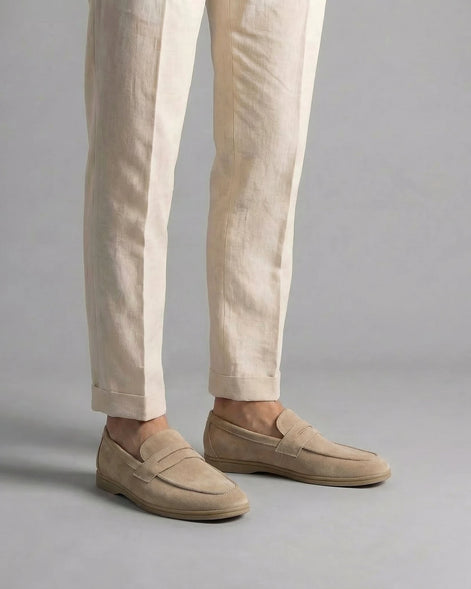 Men's Suede Penny Loafers Beige Rubber Sole Sizes 5–9.5 – Valedrian — view 2