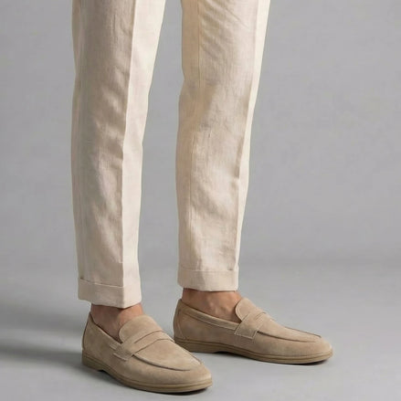 Men's Suede Penny Loafers Beige Rubber Sole Sizes 5–9.5 – Valedrian — view 2
