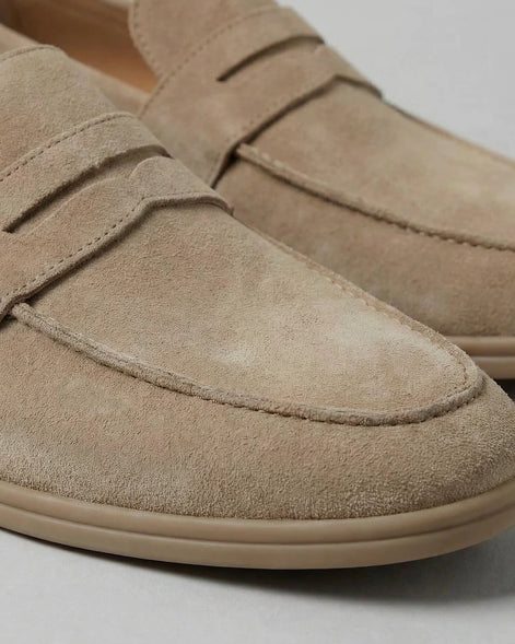 Men's Suede Penny Loafers Beige Rubber Sole Sizes 5–9.5 – Valedrian — view 4