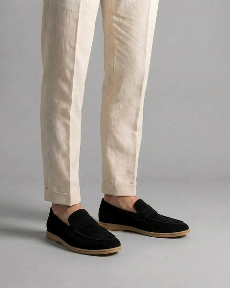 Men's Suede Penny Loafers Beige Rubber Sole Sizes 5–9.5 – Valedrian — view 6