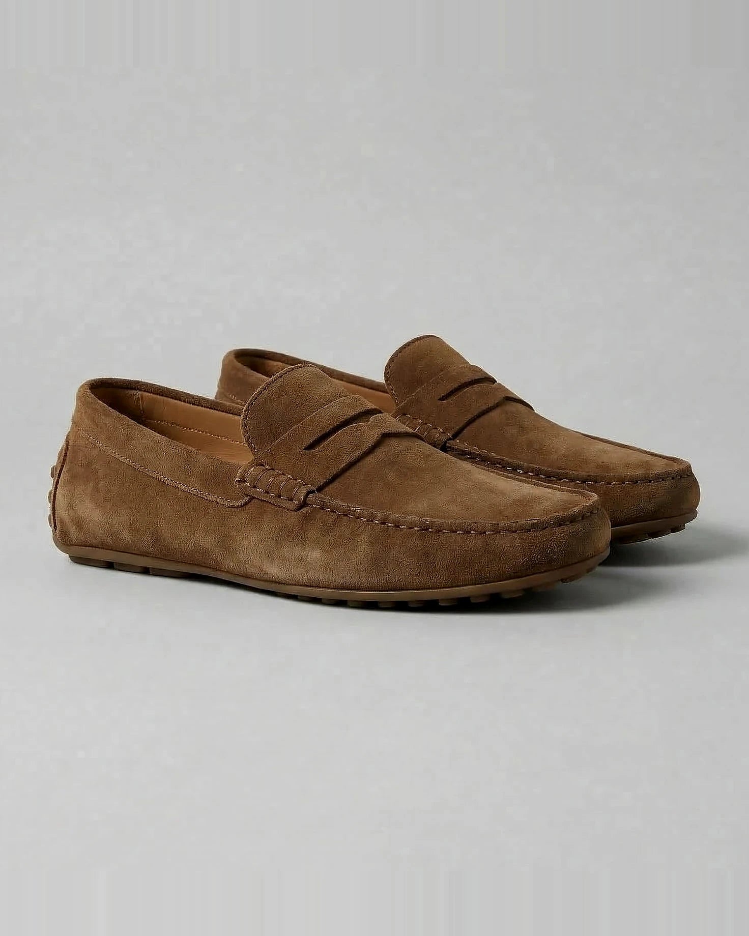 Men's Suede Penny Loafers Brown Rubber Sole Sizes 5–9.5 – Valedrian