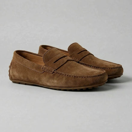 Men's Suede Penny Loafers Brown Rubber Sole Sizes 5–9.5 – Valedrian