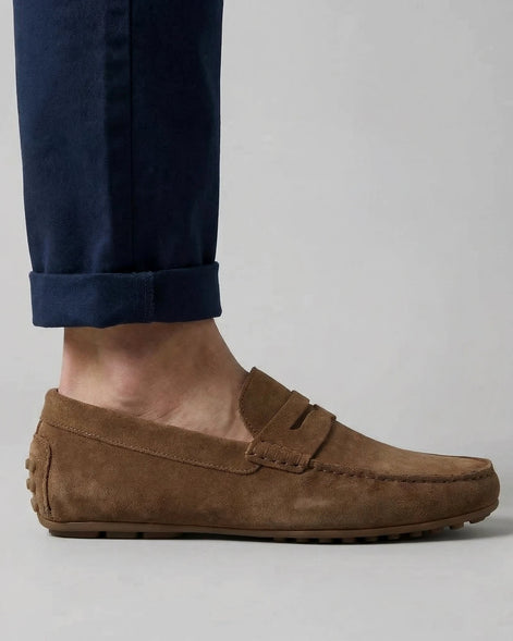 Men's Suede Penny Loafers Brown Rubber Sole Sizes 5–9.5 – Valedrian — view 4