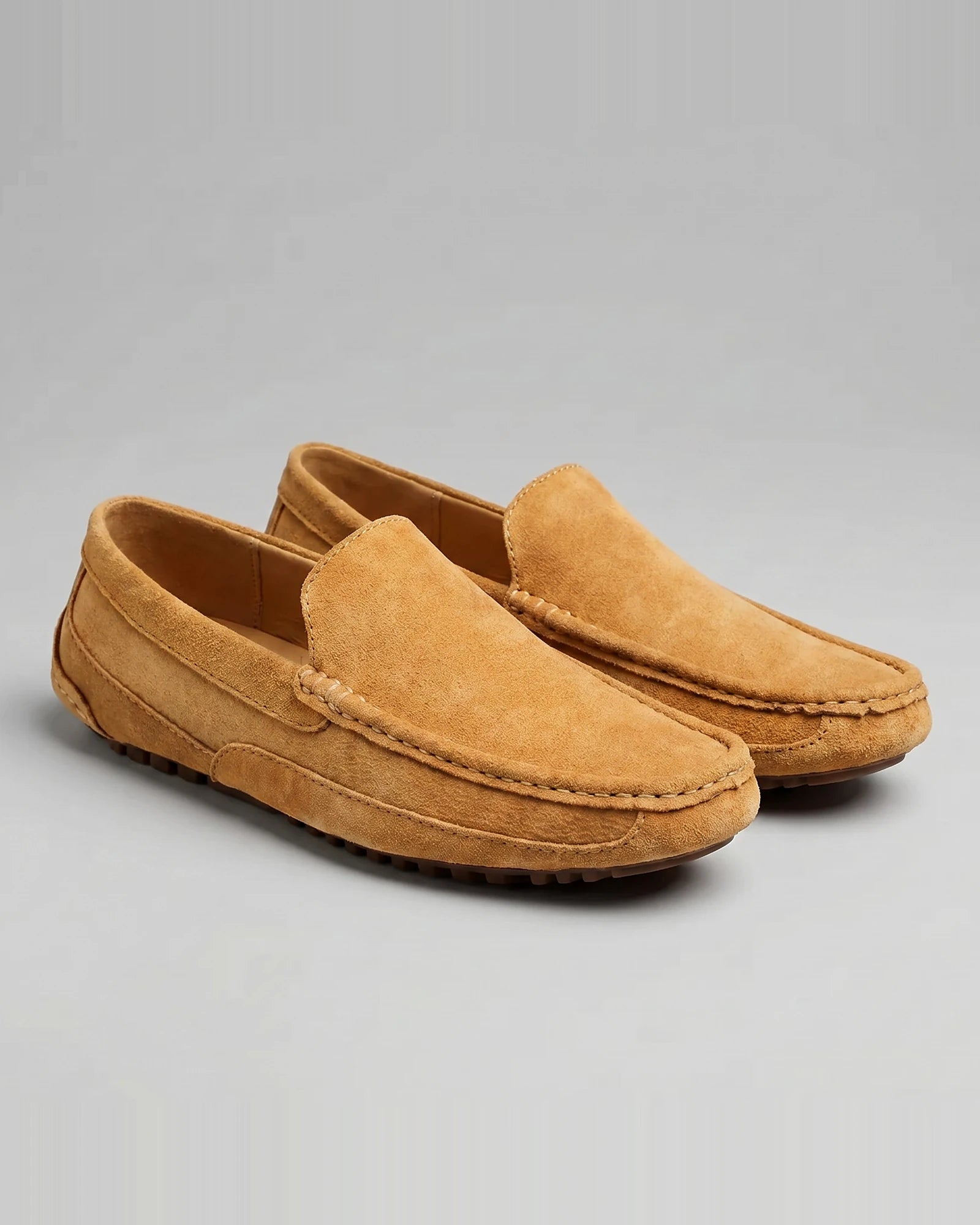 Men's Suede Slip-On Loafers Khaki Rubber Sole - Valedrian — view 11