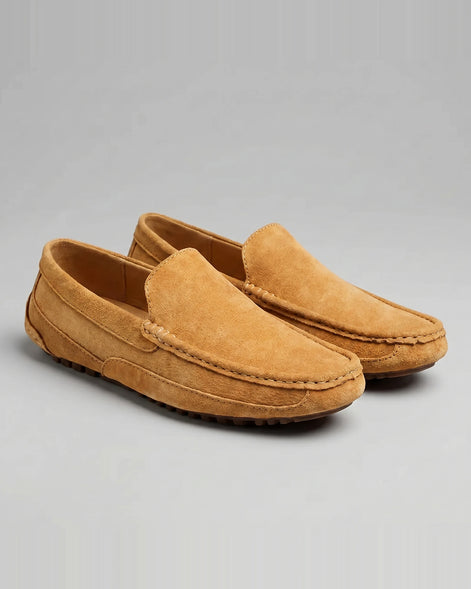 Men's Suede Slip-On Loafers Khaki Rubber Sole - Valedrian — view 11