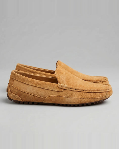 Men's Suede Slip-On Loafers Khaki Rubber Sole - Valedrian — view 12