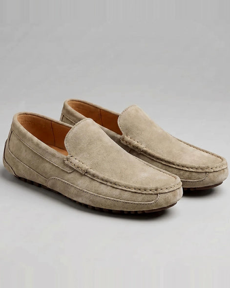 Men's Suede Slip-On Loafers Khaki Rubber Sole - Valedrian