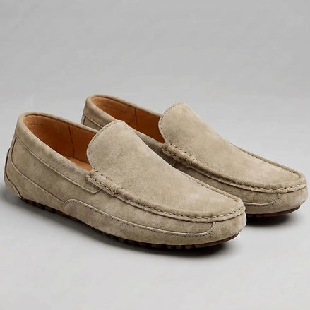 Men's Suede Slip-On Loafers Khaki Rubber Sole - Valedrian