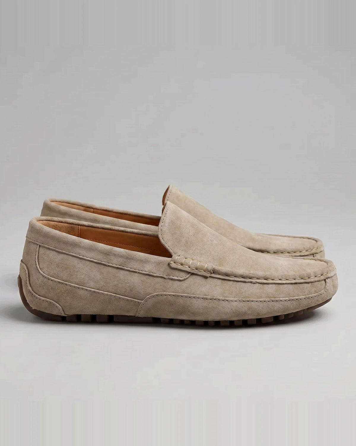 Men's Suede Slip-On Loafers Khaki Rubber Sole - Valedrian — view 2