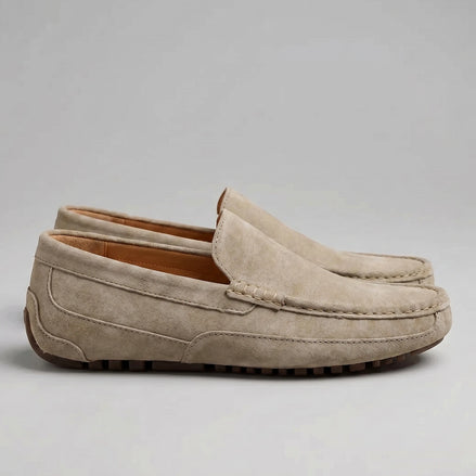 Men's Suede Slip-On Loafers Khaki Rubber Sole - Valedrian — view 2