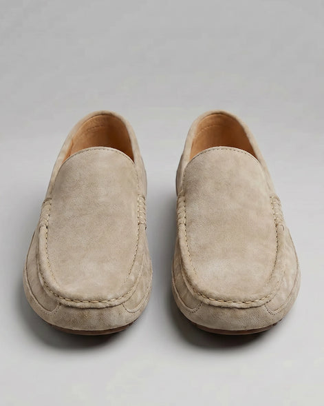 Men's Suede Slip-On Loafers Khaki Rubber Sole - Valedrian — view 5
