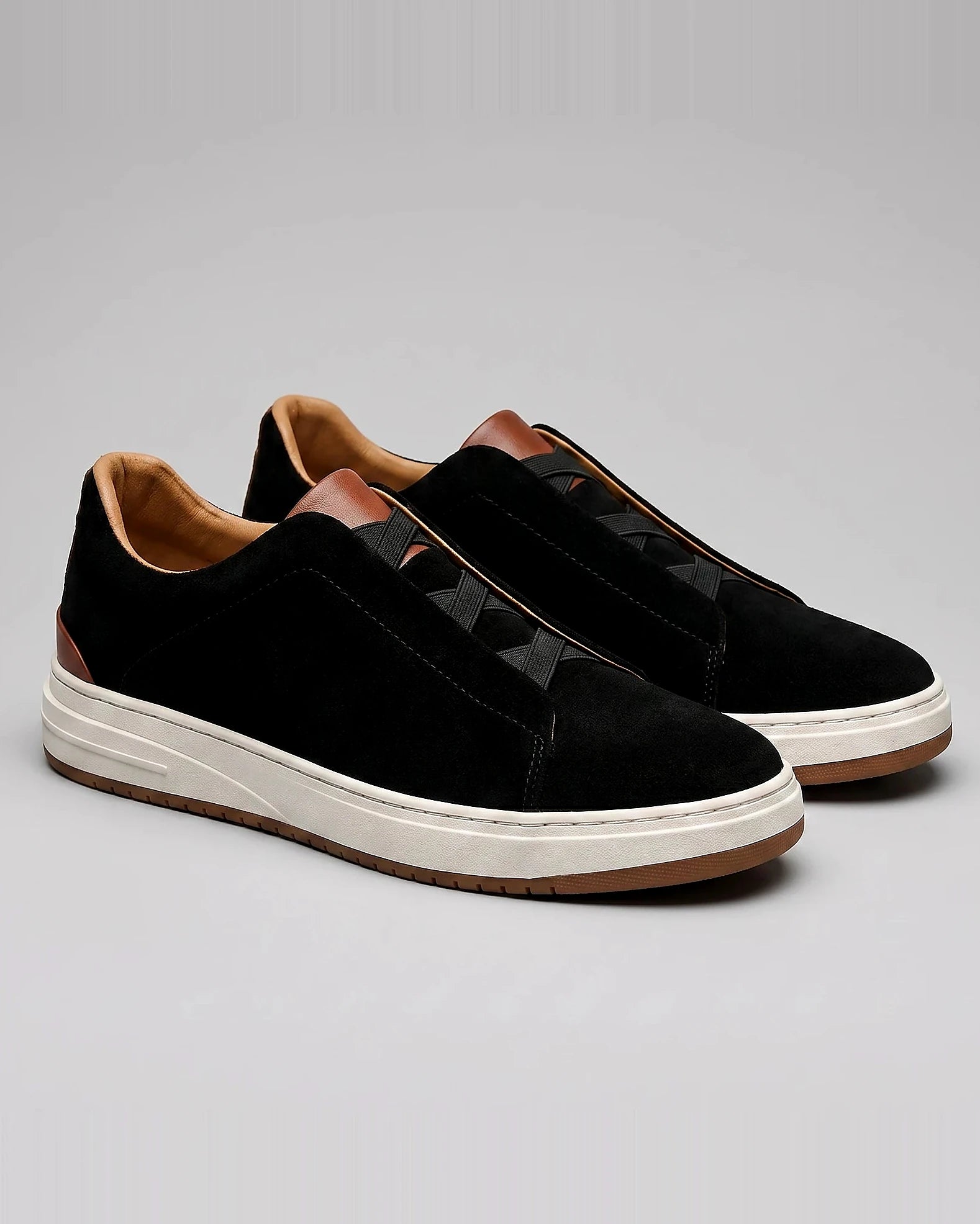 Men's Suede Slip-On Shoes Black & Khaki Cushioned Insole Rubber Sole - Valedrian