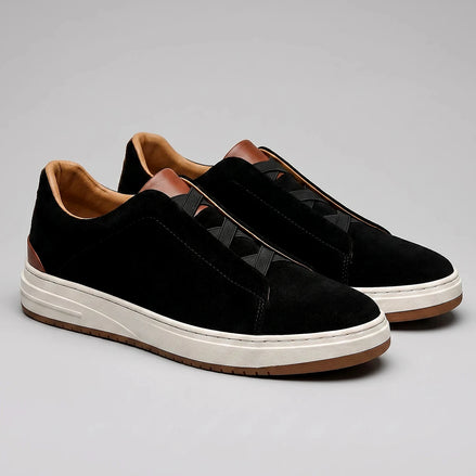 Men's Suede Slip-On Shoes Black & Khaki Cushioned Insole Rubber Sole - Valedrian