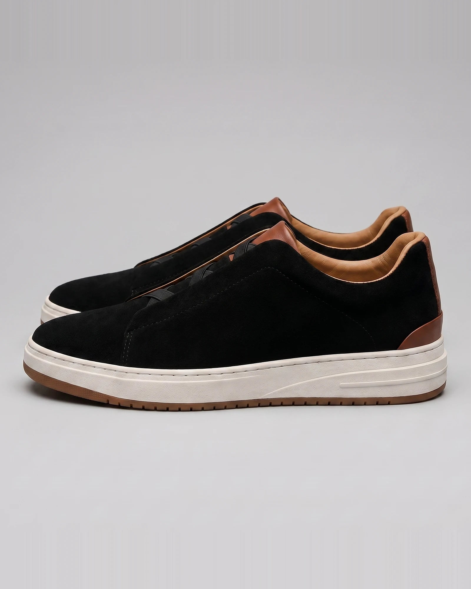 Men's Suede Slip-On Shoes Black & Khaki Cushioned Insole Rubber Sole - Valedrian — view 2