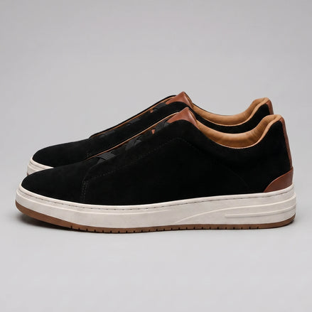 Men's Suede Slip-On Shoes Black & Khaki Cushioned Insole Rubber Sole - Valedrian — view 2