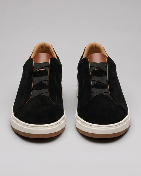 Men's Suede Slip-On Shoes Black & Khaki Cushioned Insole Rubber Sole - Valedrian — view 3