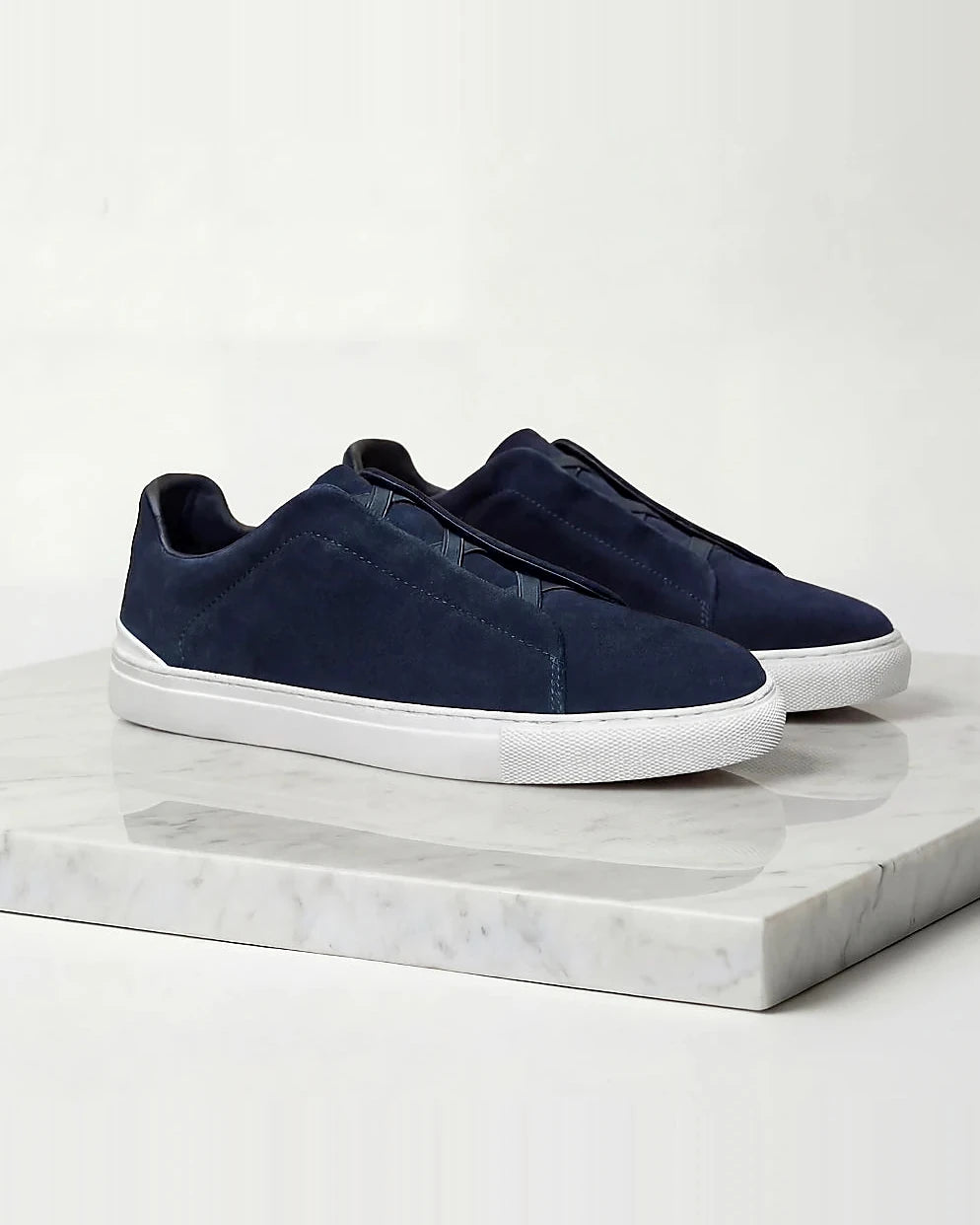Men's Suede Sneakers Navy Blue Sizes 5–9.5 Loop Lacing - Valedrian