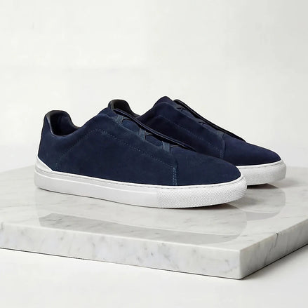 Men's Suede Sneakers Navy Blue Sizes 5–9.5 Loop Lacing - Valedrian