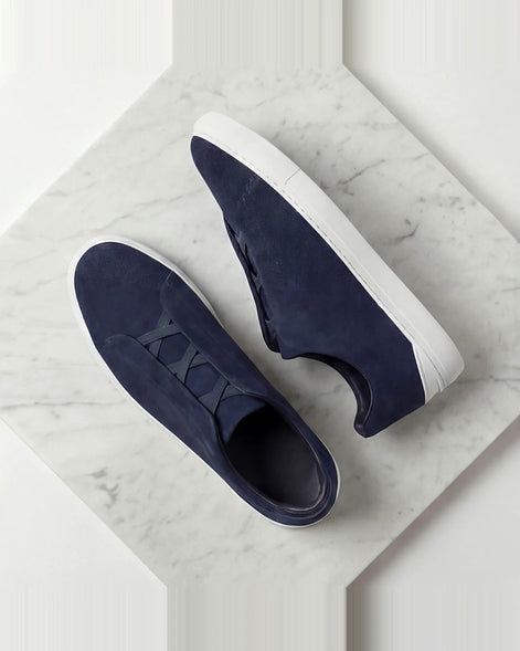 Men's Suede Sneakers Navy Blue Sizes 5–9.5 Loop Lacing - Valedrian — view 4