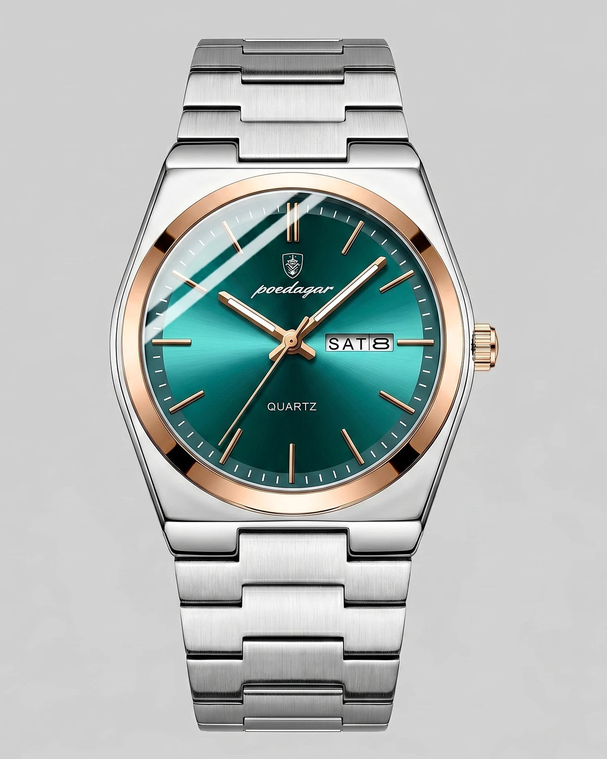Men's Sunburst Emerald Dial Steel Bracelet Watch Day-Date – Valedrian — view 21