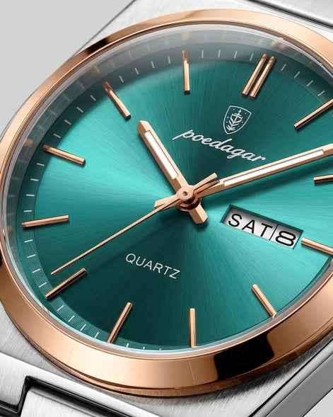 Men's Sunburst Emerald Dial Steel Bracelet Watch Day-Date – Valedrian — view 24