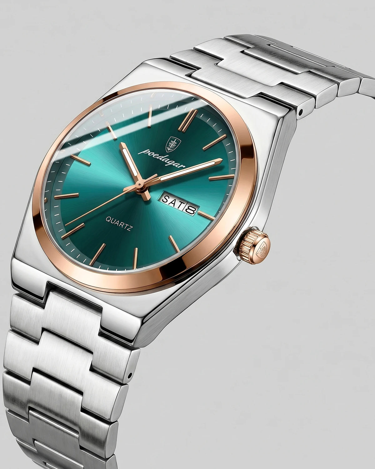 Men's Sunburst Emerald Dial Steel Bracelet Watch Day-Date – Valedrian — view 25