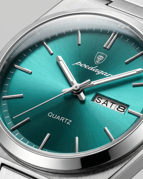 Men's Sunburst Emerald Dial Steel Bracelet Watch Day-Date – Valedrian — view 44