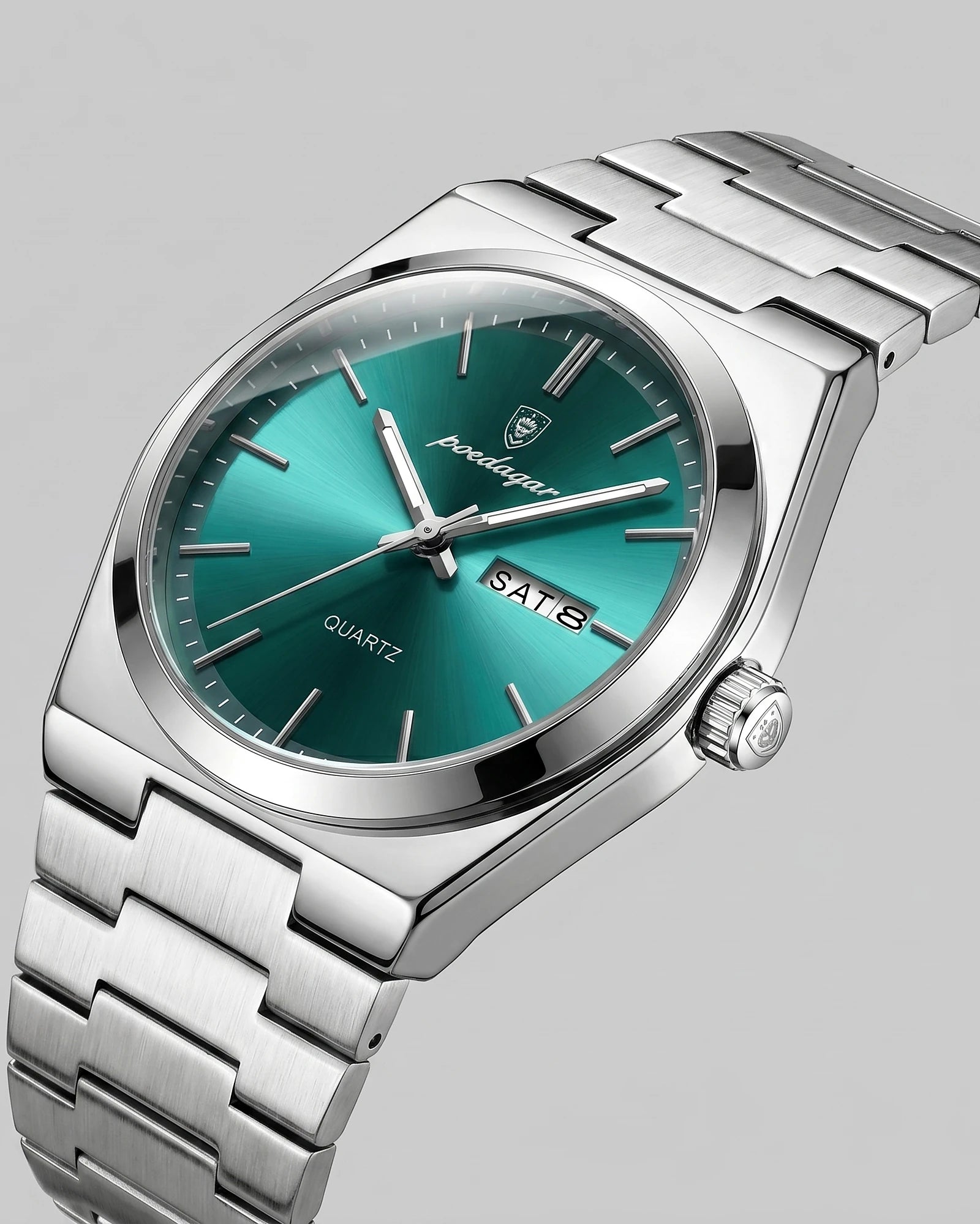 Men's Sunburst Emerald Dial Steel Bracelet Watch Day-Date – Valedrian — view 45