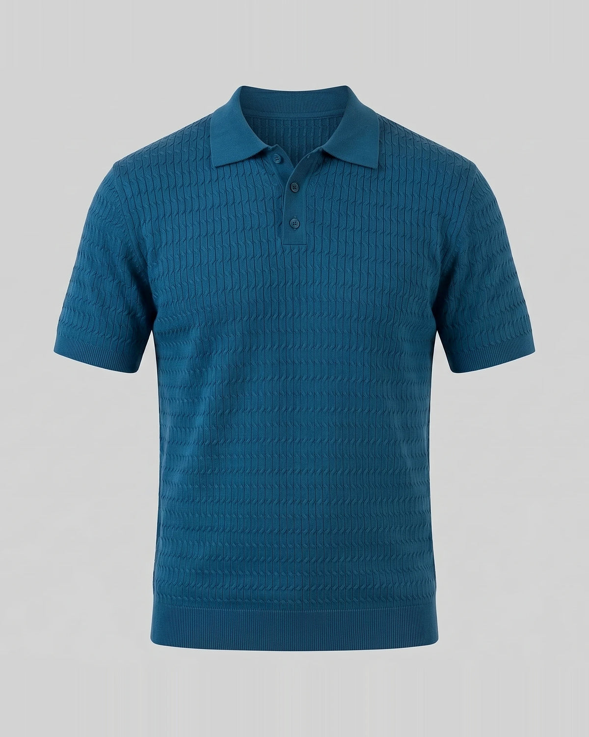 Men's Textured Cable Knit Polo Shirt Slim Fit Polyester Sizes M–3XL – Valedrian — view 10