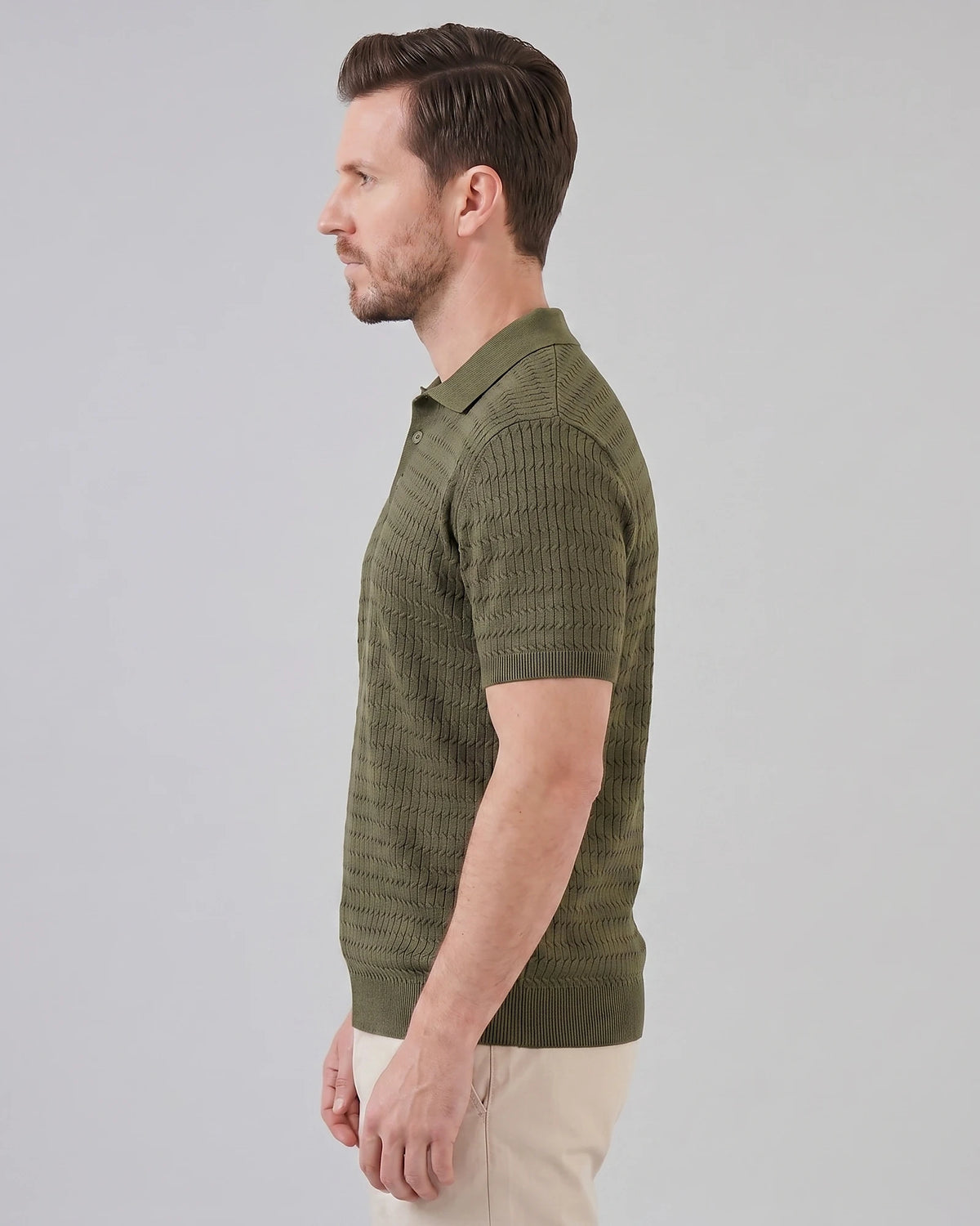 Men's Textured Cable Knit Polo Shirt Slim Fit Polyester Sizes M–3XL – Valedrian — view 12