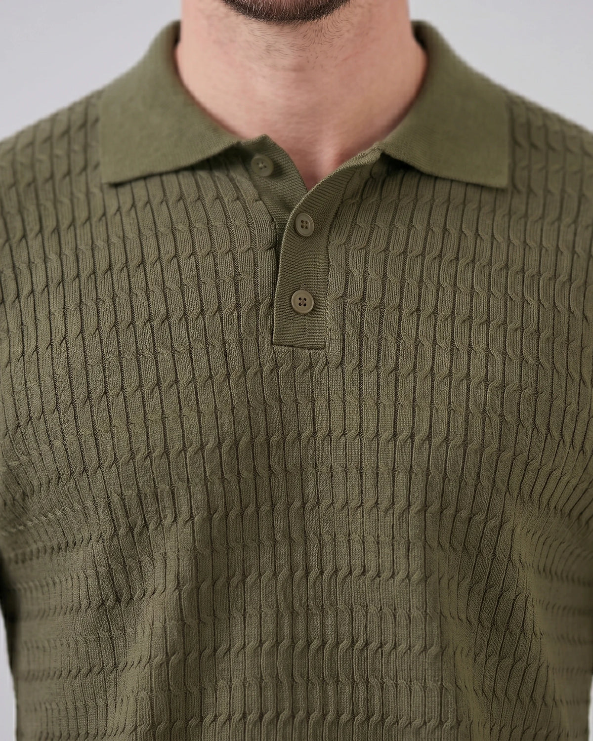 Men's Textured Cable Knit Polo Shirt Slim Fit Polyester Sizes M–3XL – Valedrian — view 14