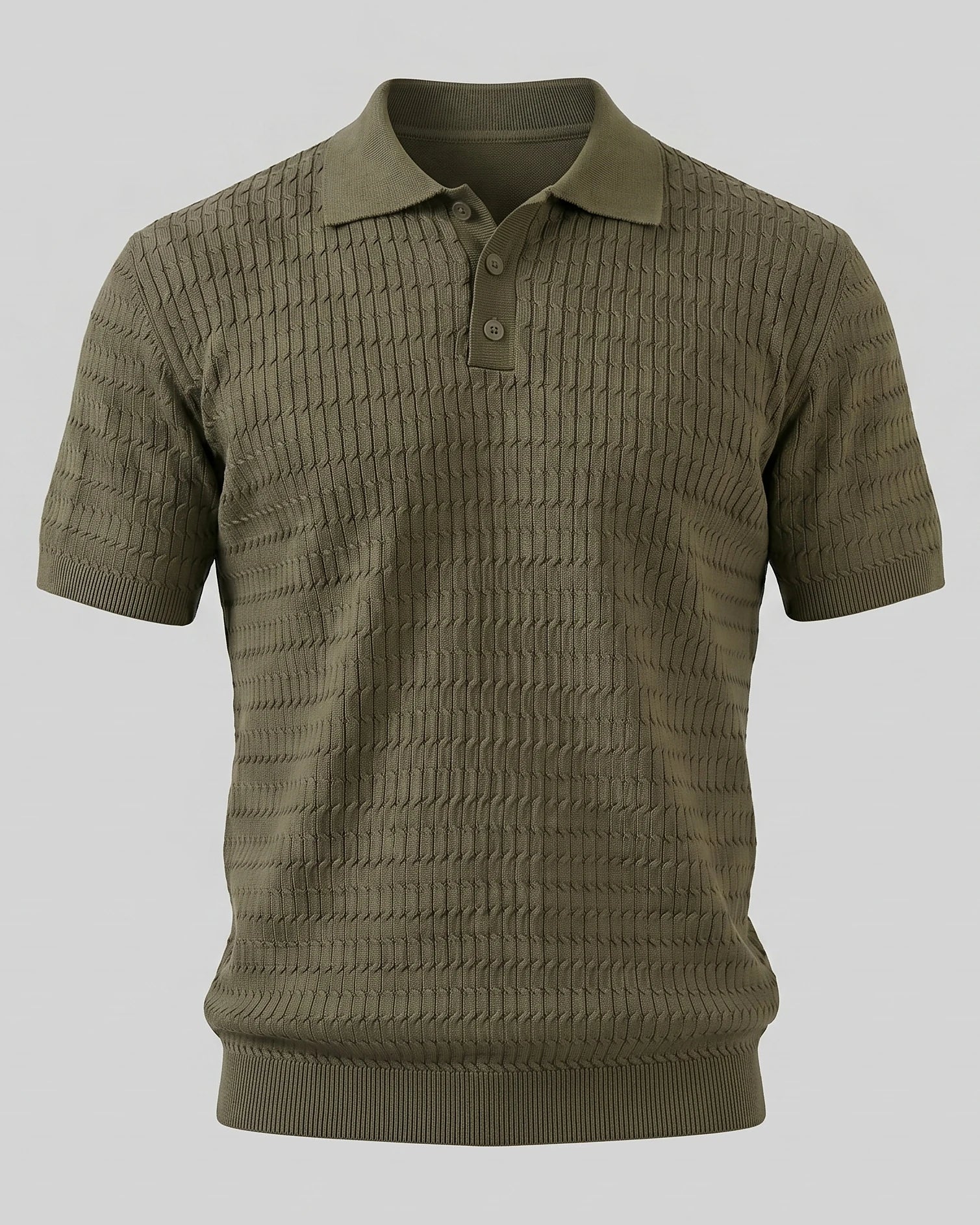 Men's Textured Cable Knit Polo Shirt Slim Fit Polyester Sizes M–3XL – Valedrian — view 15