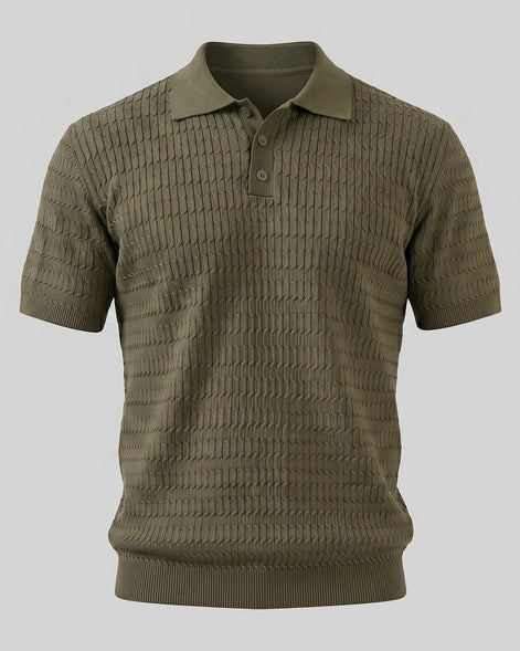 Men's Textured Cable Knit Polo Shirt Slim Fit Polyester Sizes M–3XL – Valedrian — view 15